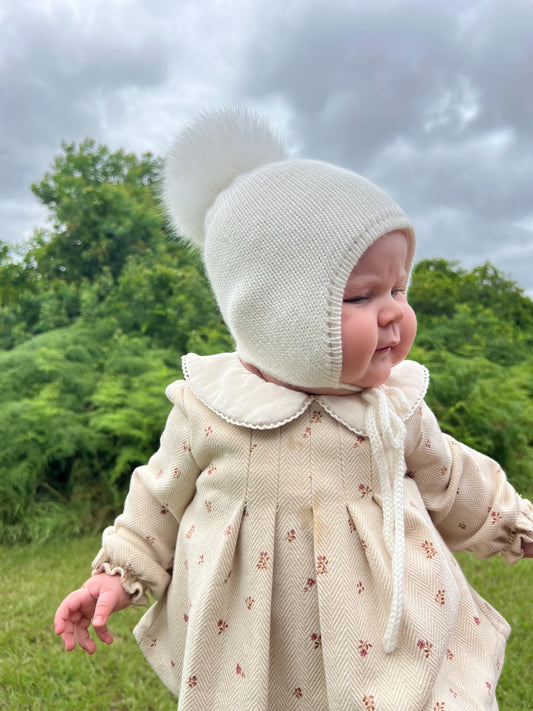 Cashmere Baby Knit Hat: Fox Fur Pom-pom, Handmade in USA