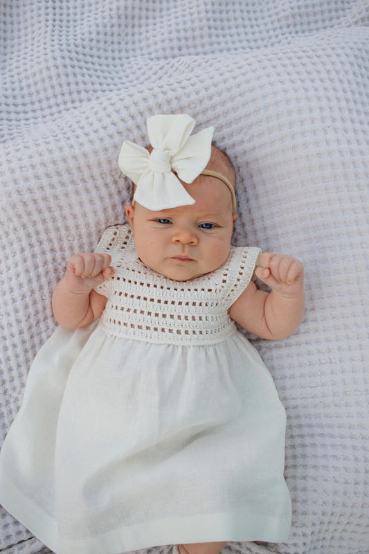 Handmade Linen Baby Dress: Crochet Yoke, Vintage Style
