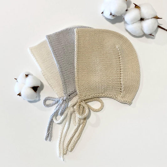 Hand Knit Cotton Baby Bonnet: Soft & Cozy - Made in USA