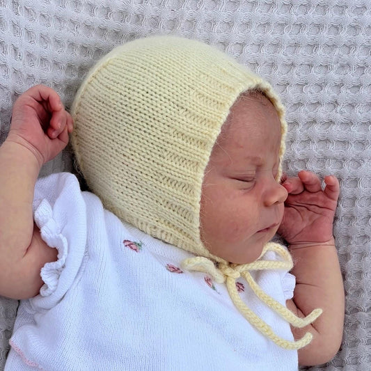 Mink Alpaca Knit Baby Bonnet: Handmade Winter Hat